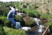 Eugene McCormick releases fry into mountain stream of Blackwater